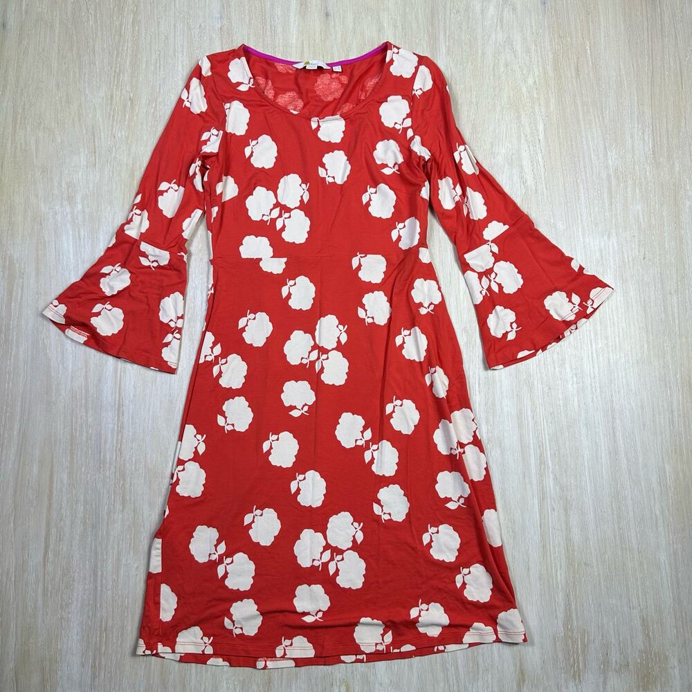 Boden Miriam Floral Jersey A-Line Stretch Bell Sleeve Knee Length Dress 4 LONG